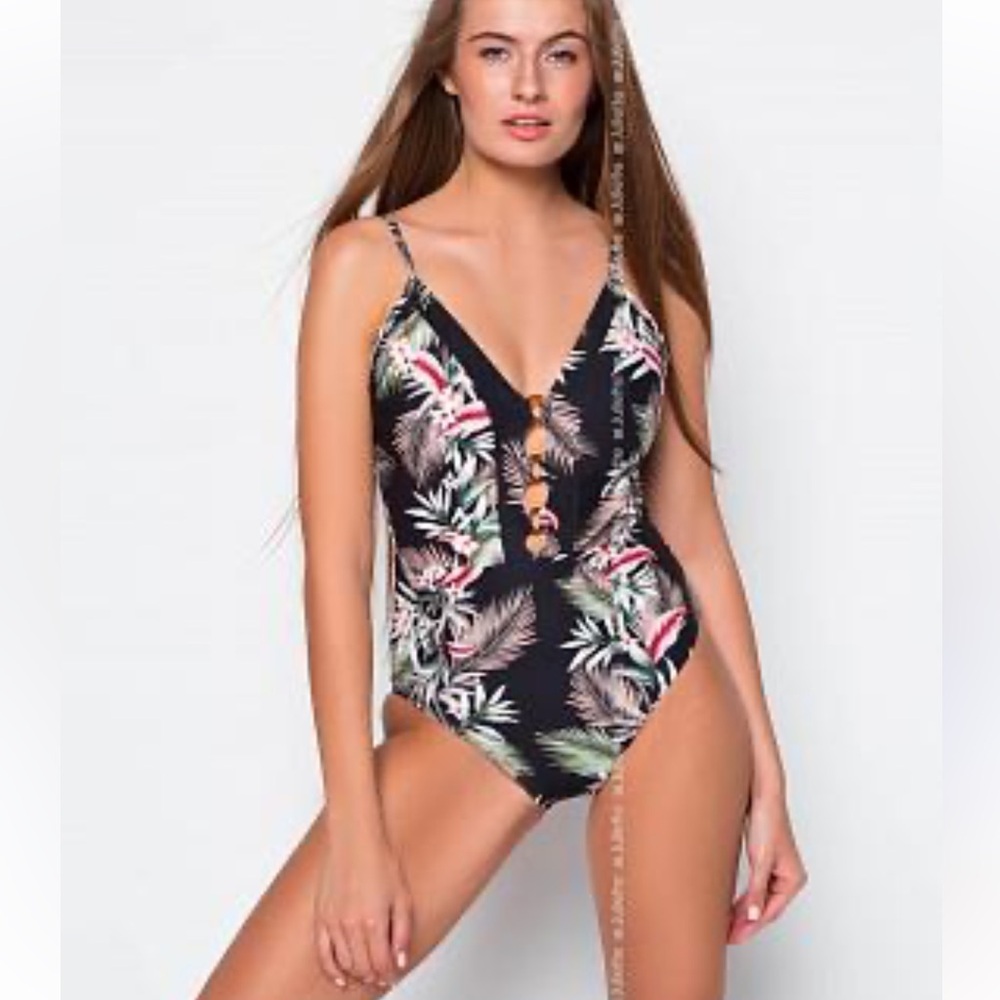 DKNY Floral Deep V One Piece Swimsuit